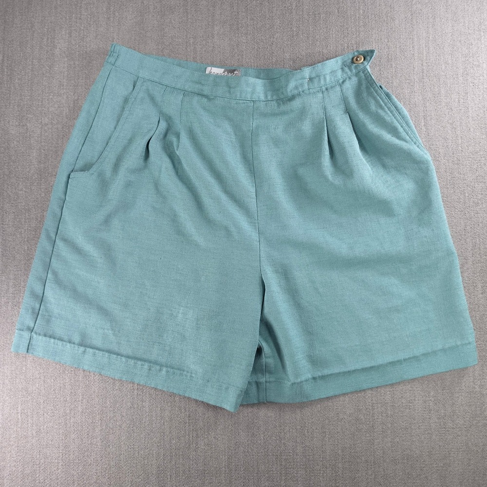 Hanasport Shorts Women 16 Green Pleated High Waist Vintage Made in USA 7 201 B